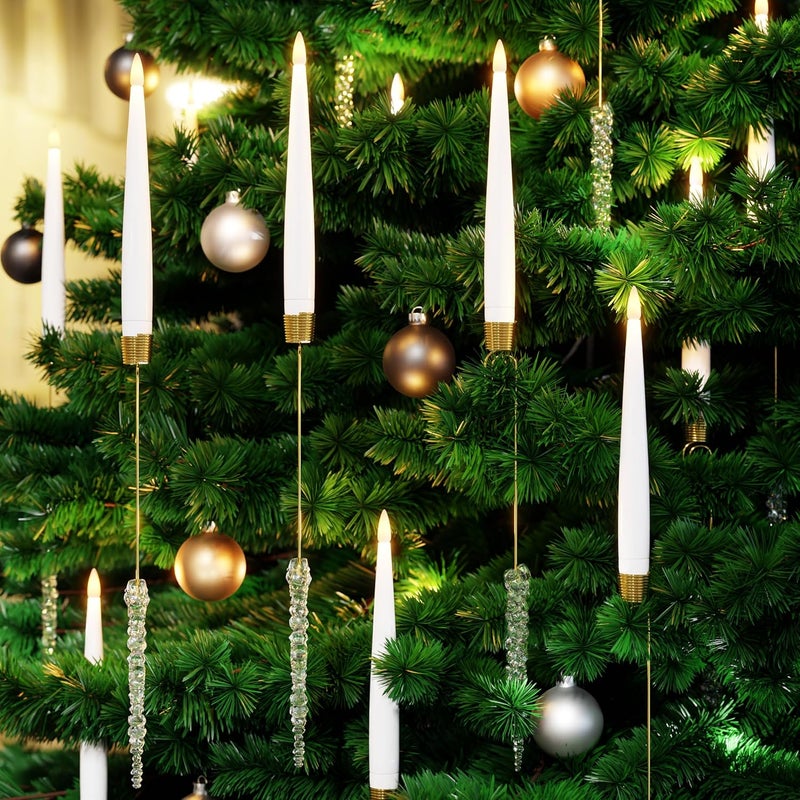 AFINETH Christmas Tree Candles with Remote, 12 Pack Battery Operated Christmas Candles, LED Candlesticks for Xmas Tree Decoration, Flickering Flameless Taper Candle for Home, Party Decor with Icicle Hooks - Image 1